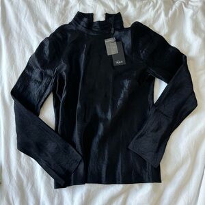 Luxury Black Satin Blouse Designer Top New XS